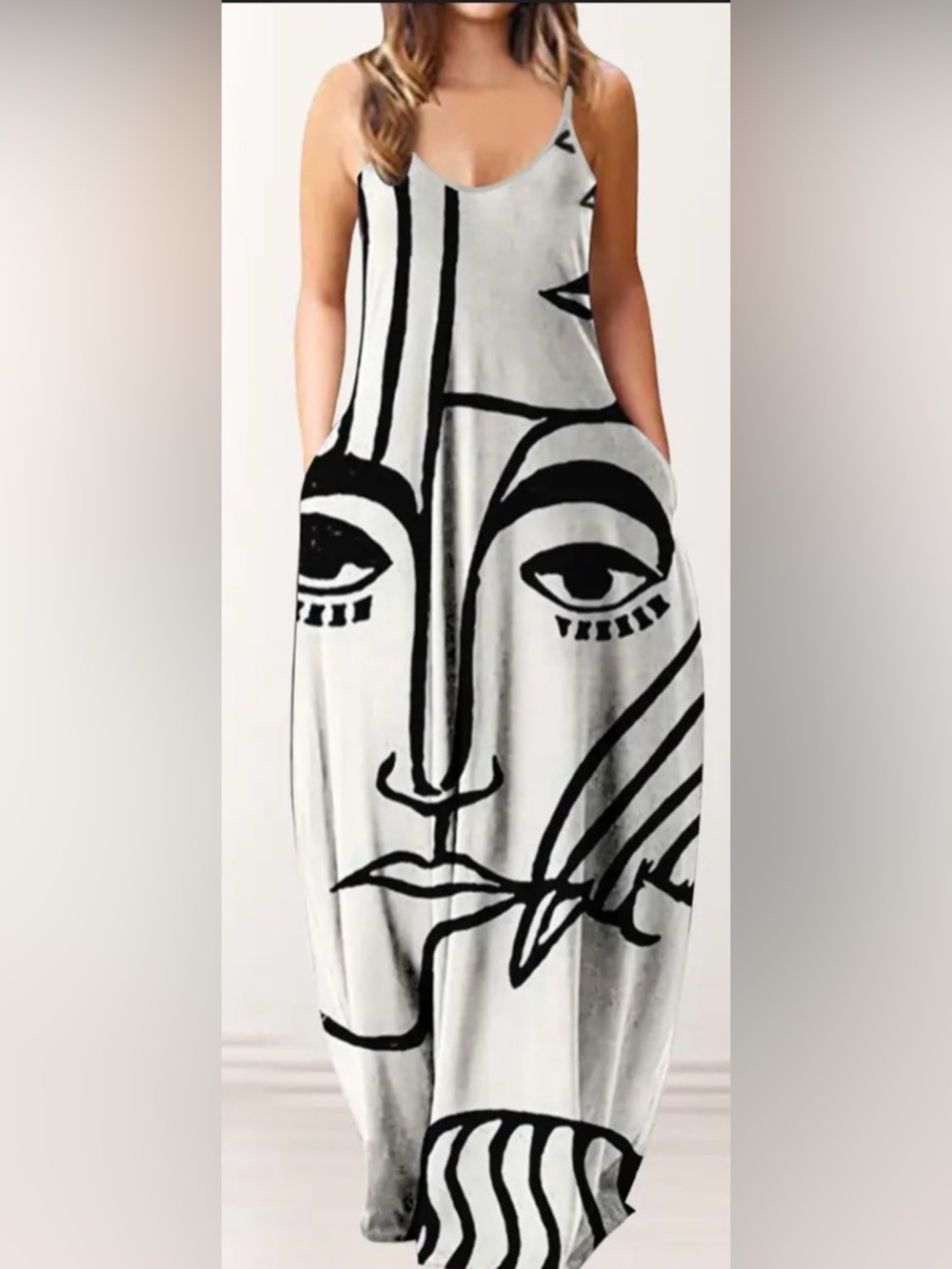 White & Black Graphic Slip Dress - Women. PTP 22”